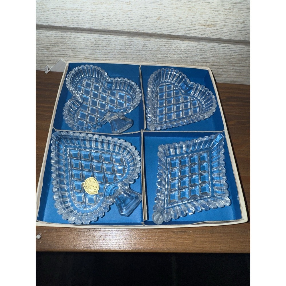 Antique BOHEMIA Glass SALTS Cards SPADE Heart DIAMOND Club‎ CZECHOSLOVAKIA